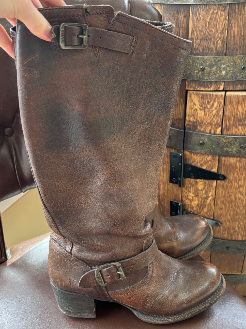 Frye Veronica Slouch Brown Leather Engineer Boots Size 9 - Picture 4 of 11